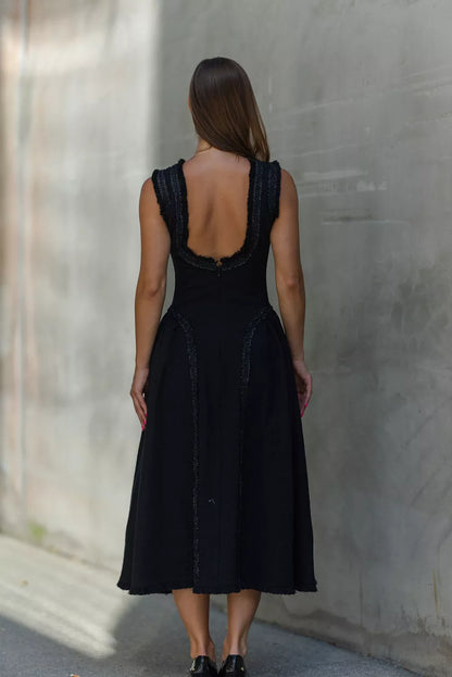SP Black Boucle Sleeveless Open Back Midi Dress