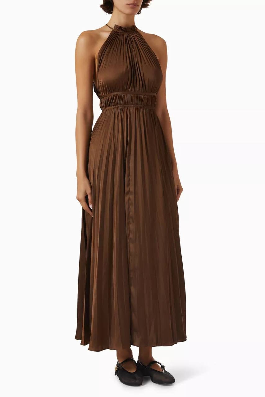 MJ Pleated Halter Neck Midi Dress