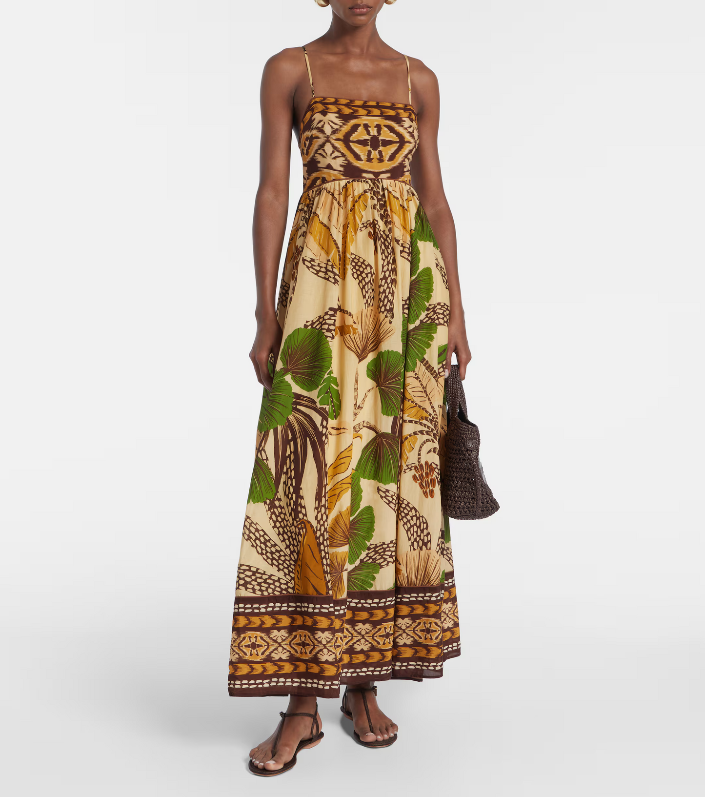 FR Folliage Sketch Cotton-viscose Midi Maxi Dress Sundress