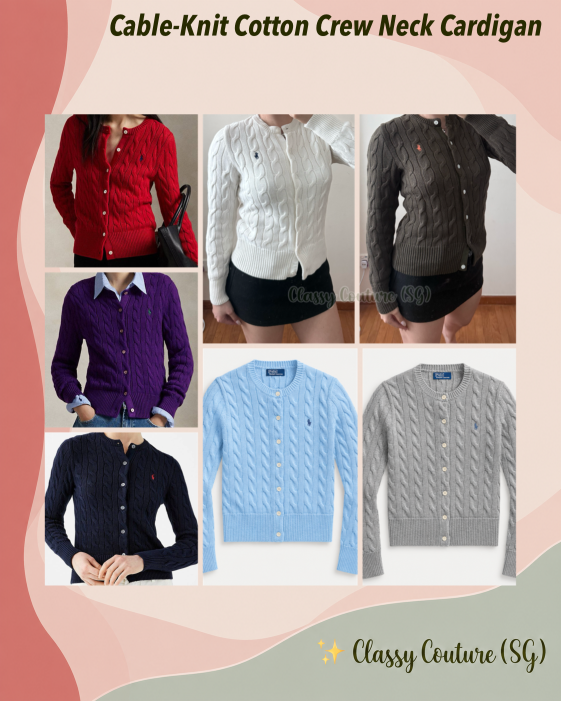 7 Colors! Cotton Cable Knit Crewneck Cardigan