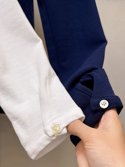 RL Buttoned-Placket Long-Sleeve Cotton Polo Shirt