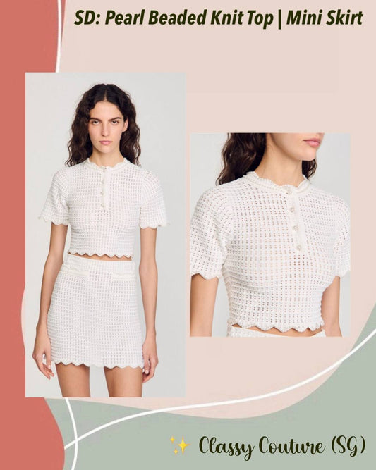 SD Pearl Beaded Knit Top | Mini Skirt | Set