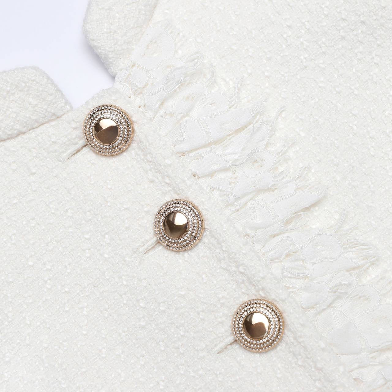 SP Cream & Check Boucle Lace Trim Shift Mini Dress