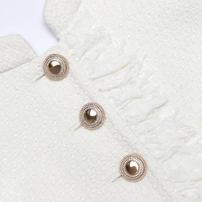SP Cream & Check Boucle Lace Trim Shift Mini Dress
