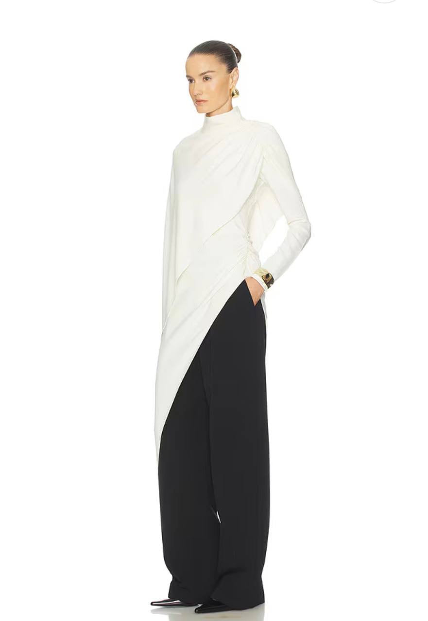 HS The Wilhelmina Viscose-blend Cape Top / Drape Mini Dress in Cream