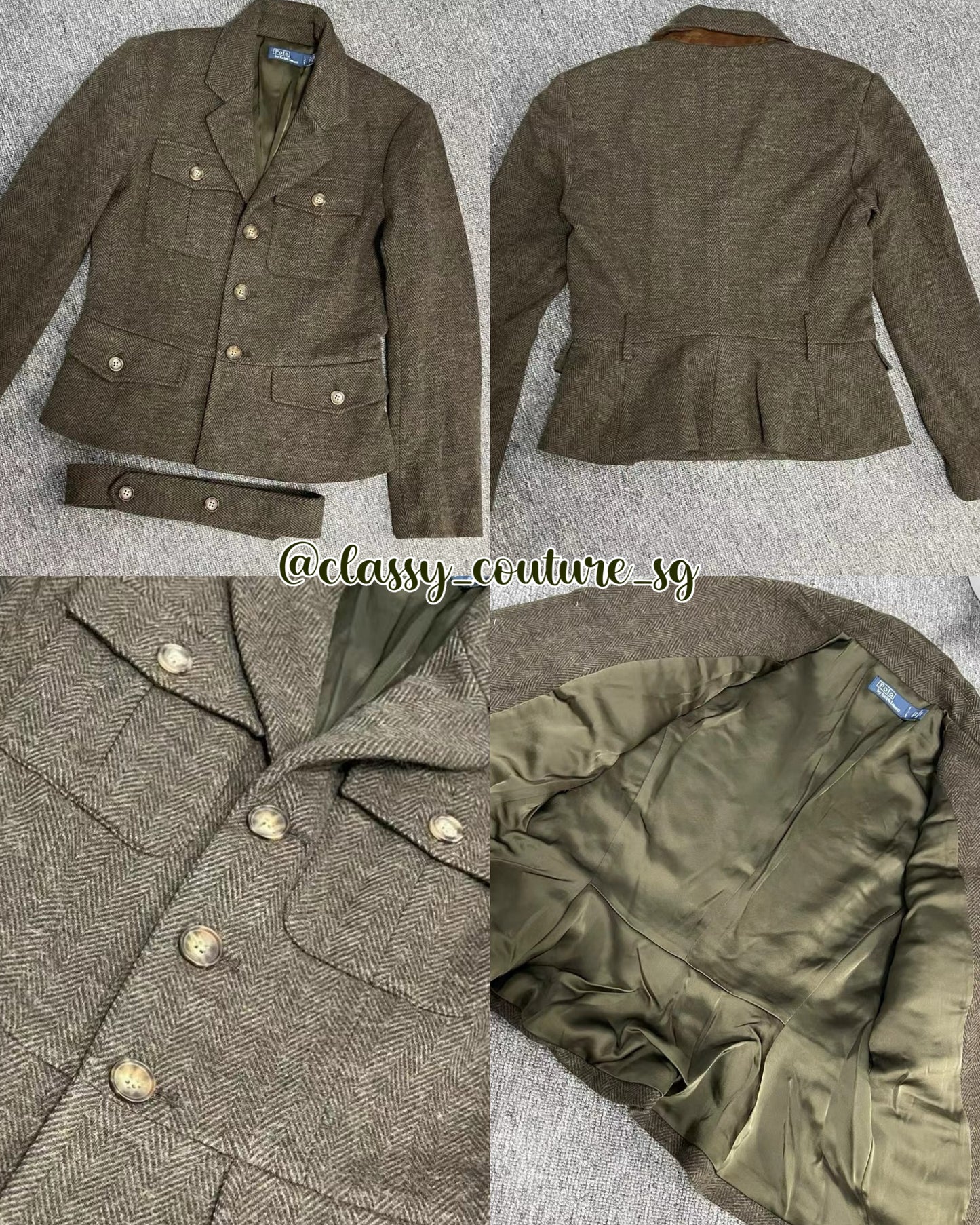 RL Belted Wool Tweed Utility Jacket in Green