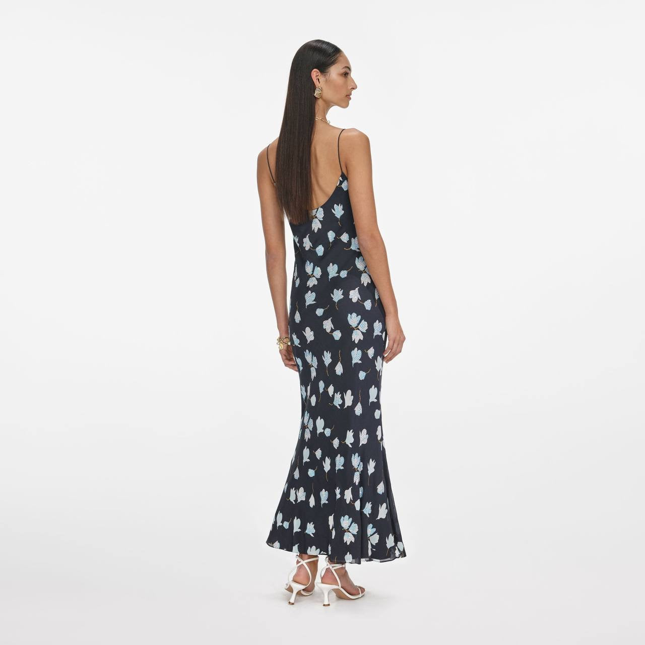 SP Navy Floral Rhinestone Strappy Midi & Maxi Dress