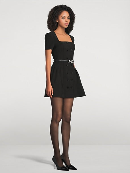 SP Black Crepe Short Sleeve Mini Dress with Diamante Bow Belt