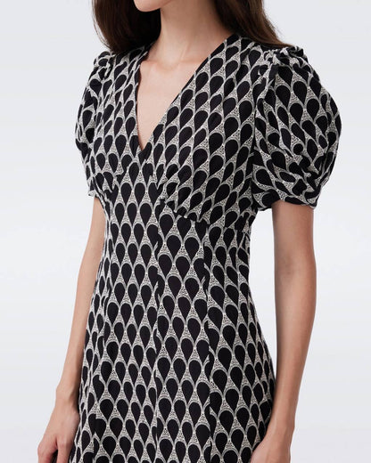 DVF Erick Cotton Puff Sleeve Midi Dress