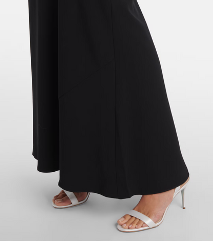 RM Gathered Contrast Shawl Crystal Trim Neckline Gown Maxi Dress in Black/white