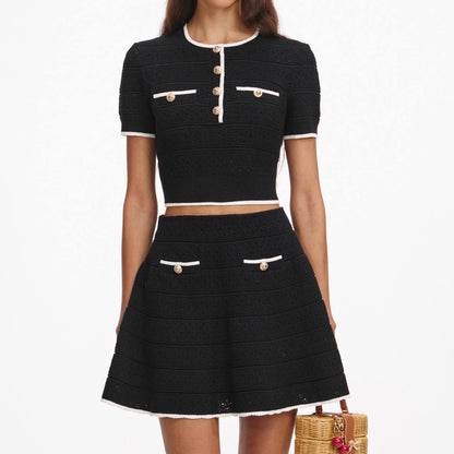 SP Black Pointelle Knit Crop Top | Mini Skirt | Set