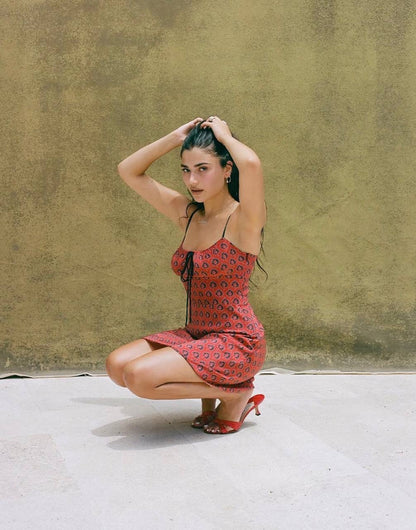 RP Inez Silk Milkmaid Mini Dress in Lucky Fortune Red