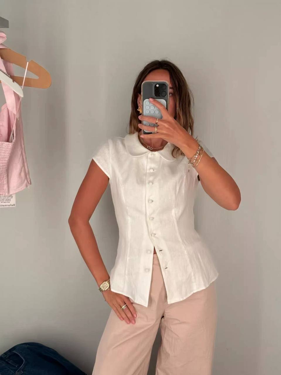 Ref Molly Collared Linen Shirt Top