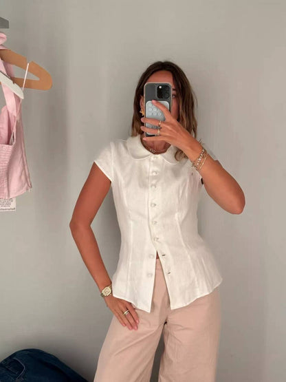 Ref Molly Collared Linen Shirt Top