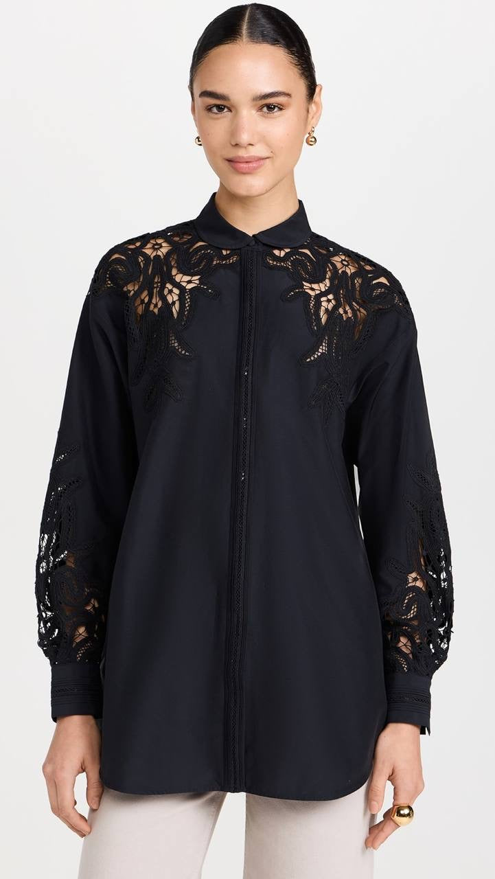 UJ Harden Oversized Cotton-Silk Lace-panel Tunic Shirt