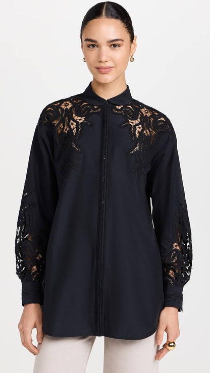 UJ Harden Oversized Cotton-Silk Lace-panel Tunic Shirt