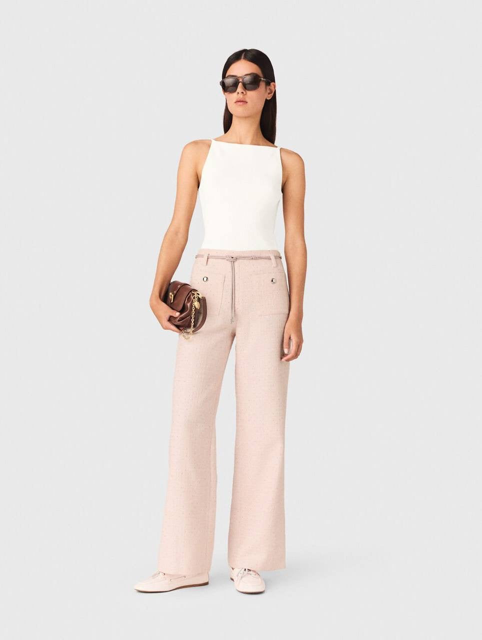 MJ Pink Tweed Cropped Short Sleeve Jacket Top | Shorts | Trouser Pant | Set