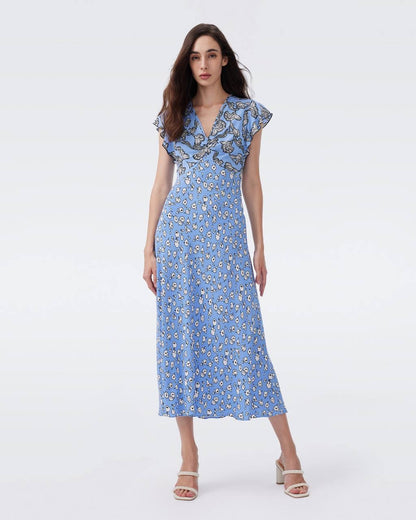 DVF Margeaux Flutter Sleeve Viscose Midi Dress