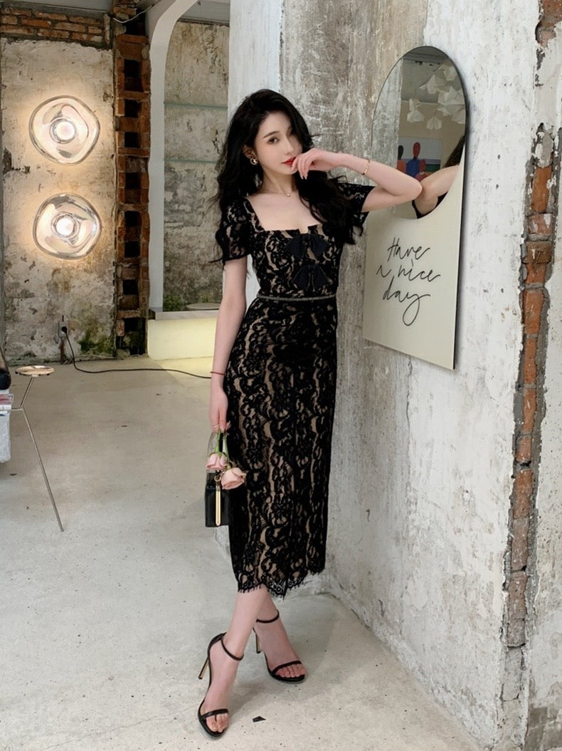 SP Black Cord Lace Midi Dress