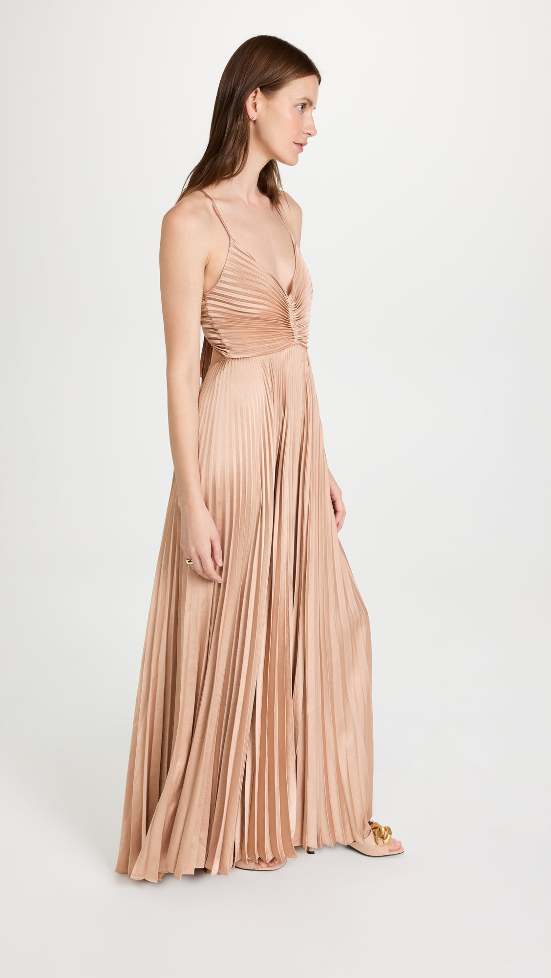 ALC Aries Pleated Maxi Dress in Bella Bronze Pink and Mandarin Orange