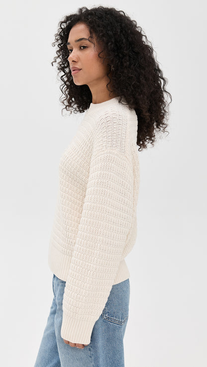 Ref Collie Organic Cotton Oversized Crew Sweater | Knit Shorts | Navy Fior Di Latte Textured Stripe & Gossamer Cream Set