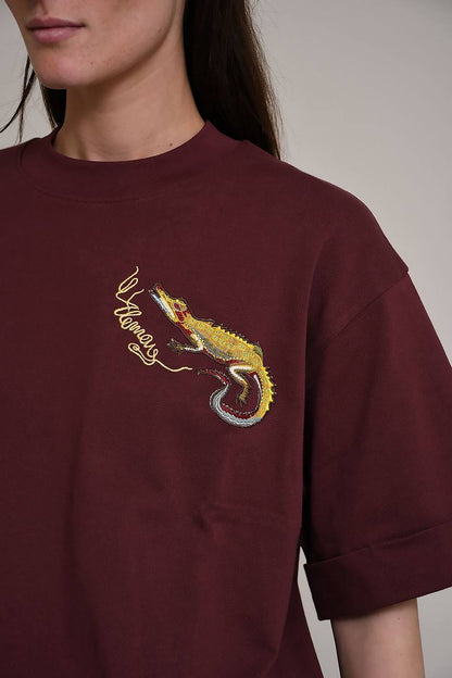ALM Camelia Embroidered Cotton Tee Shirt