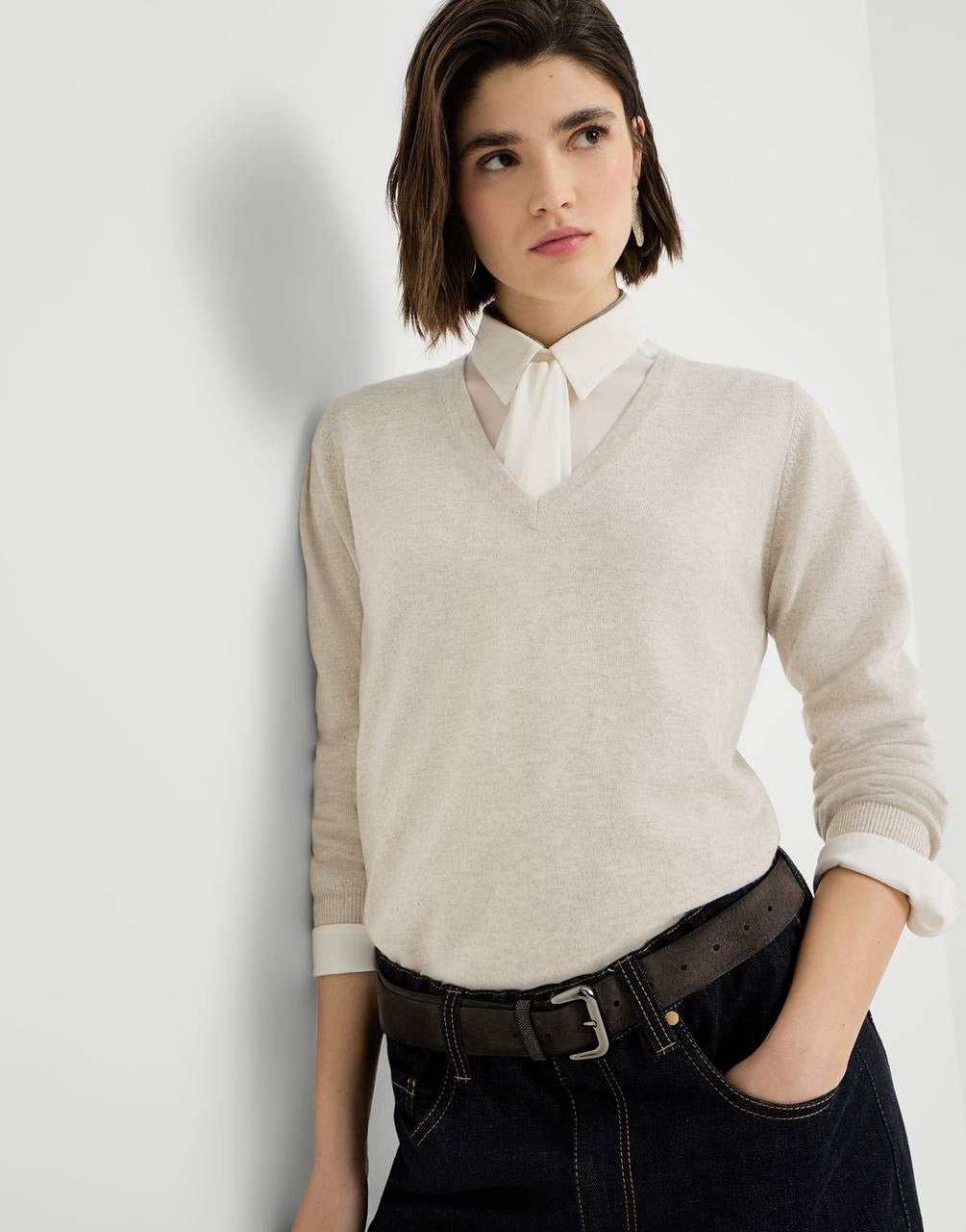 BC Cashmere V-neck Sweater With Monili