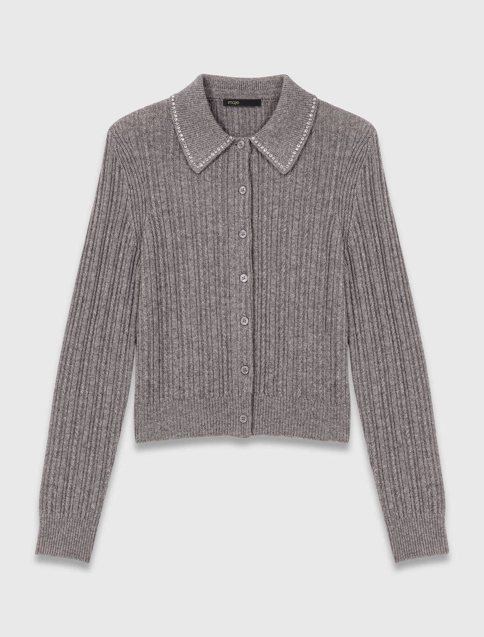MJ Rhinestone Embellished Collar Cardigan