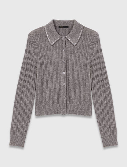 MJ Rhinestone Embellished Collar Cardigan