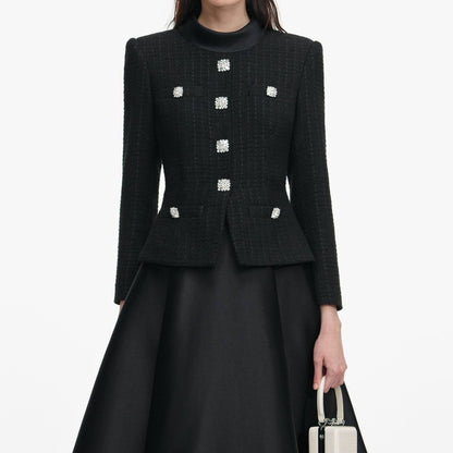 SP Black Boucle Taffeta Long Sleeved Midi Dress