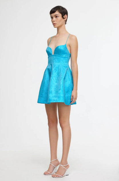 AC Mornington Mini Dress in Cyan Metallic Blue