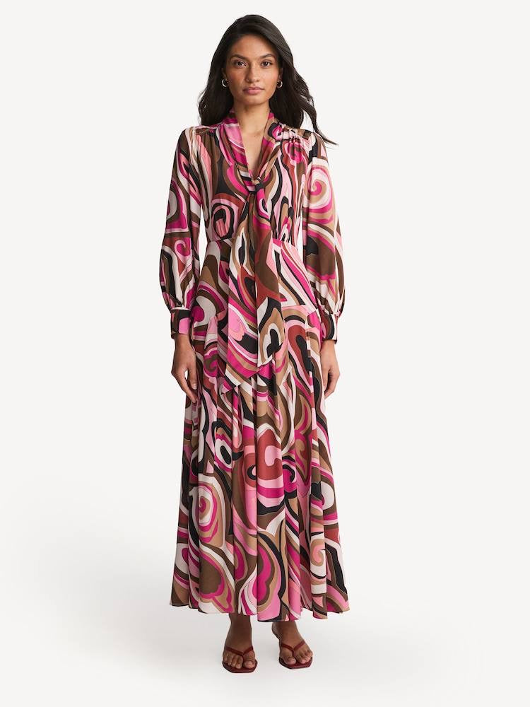 RX Marigold Silk Pussybow Maxi Dress