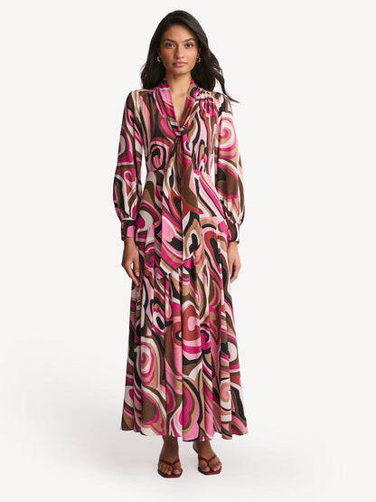 RX Marigold Silk Pussybow Maxi Dress