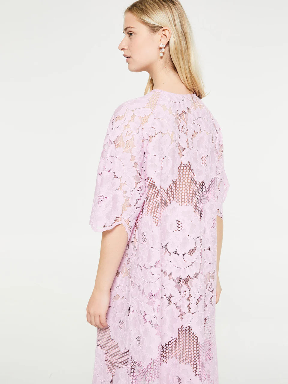 ML Lola Cotton-blend Sheer Lace Short Sleeve Midi Dress