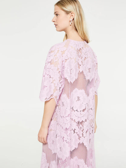 ML Lola Cotton-blend Sheer Lace Short Sleeve Midi Dress