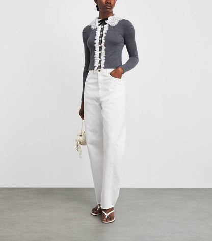 SP Grey Wool Lace-Collar Cardigan