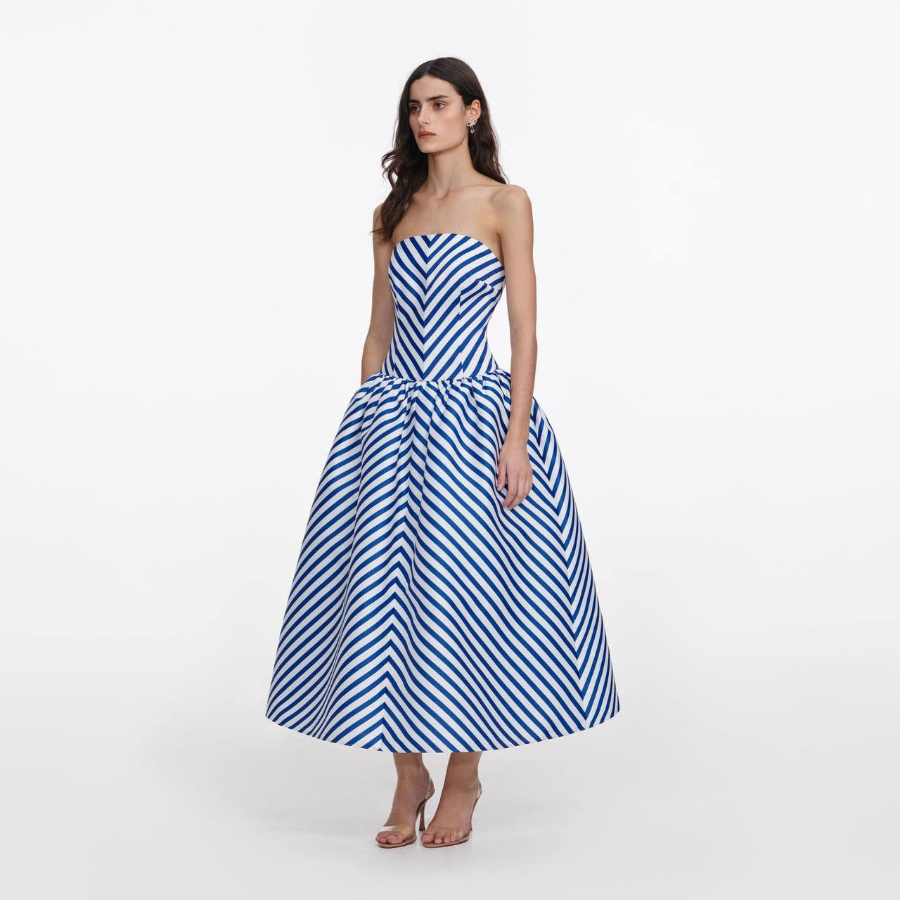 SP Navy Stripe Taffeta Midi Dress