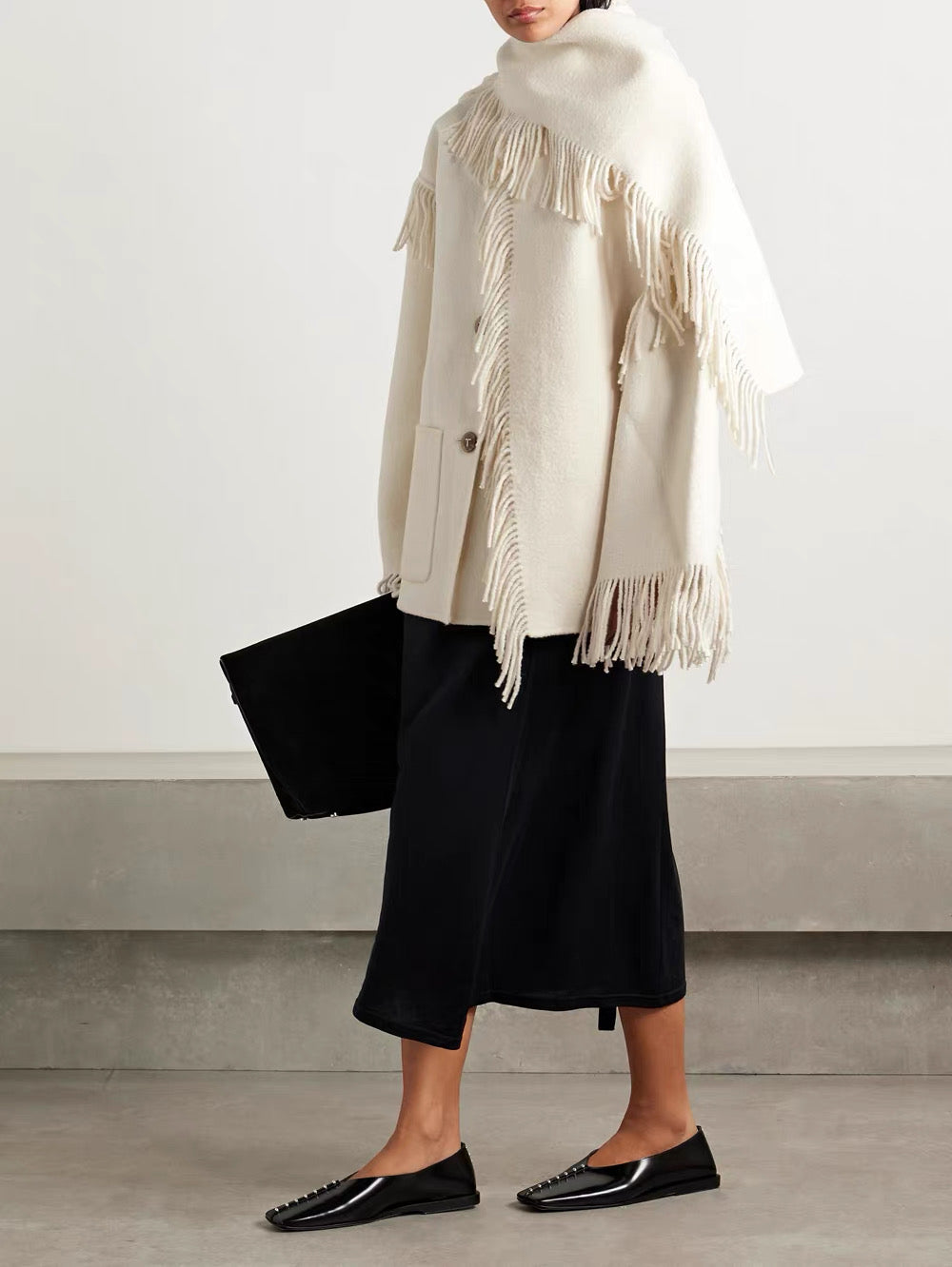 Tot Fringed Wool-Blend Scarf Jacket