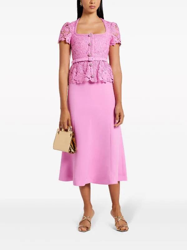 SP Floral Lace Belted Midi Dress Bubblegum Pink