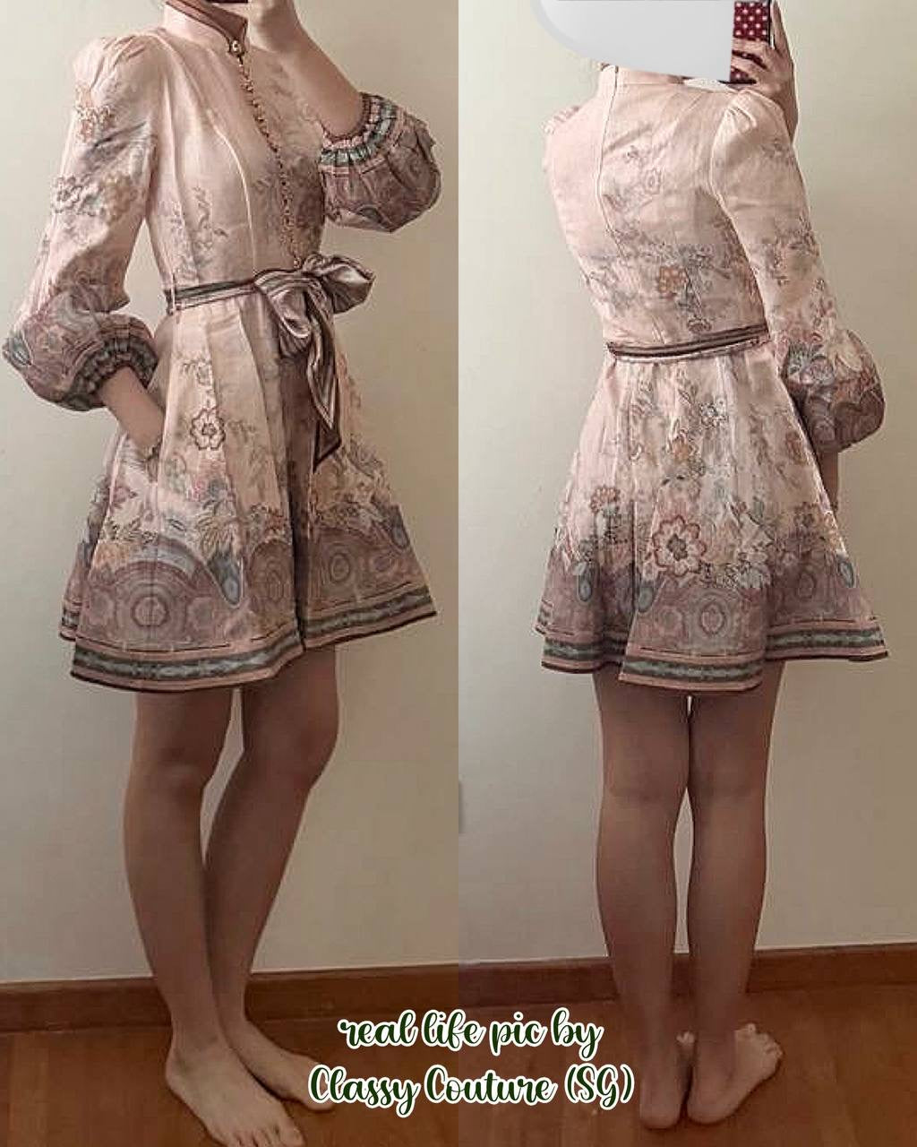 043ZM Pink Paisley Buttoned Linen Mini Dress