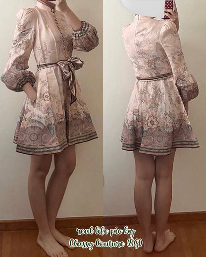 043ZM Pink Paisley Buttoned Linen Mini Dress