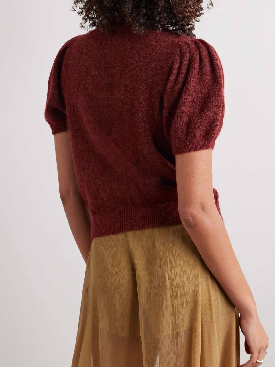 6 Colors! DN Anisa Alpaca-Wool Blend Short-Sleeved Cardigan Top