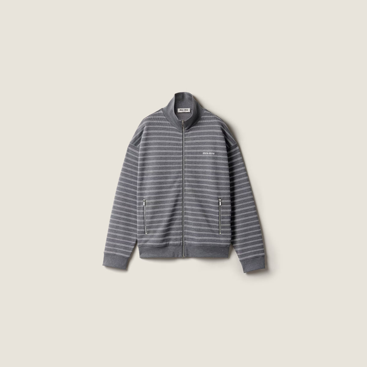 MM Grey White Striped Cotton Fleece Jacket