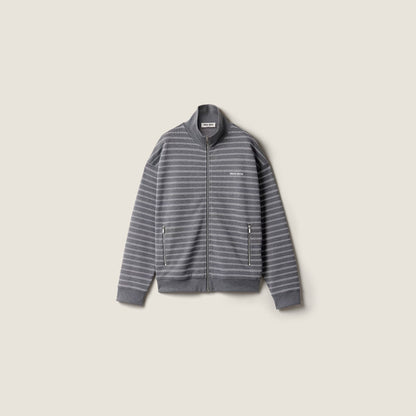 MM Grey White Striped Cotton Fleece Jacket