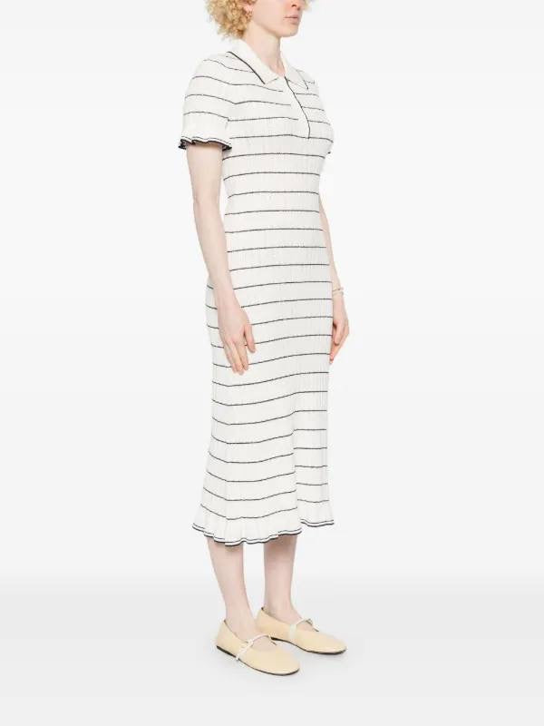 SD Striped Rib Knit Flutter Ruffle Midi Dress