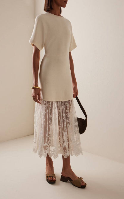 SE Diane Lace-Trimmed Merino Wool Knit Midi Maxi Dress