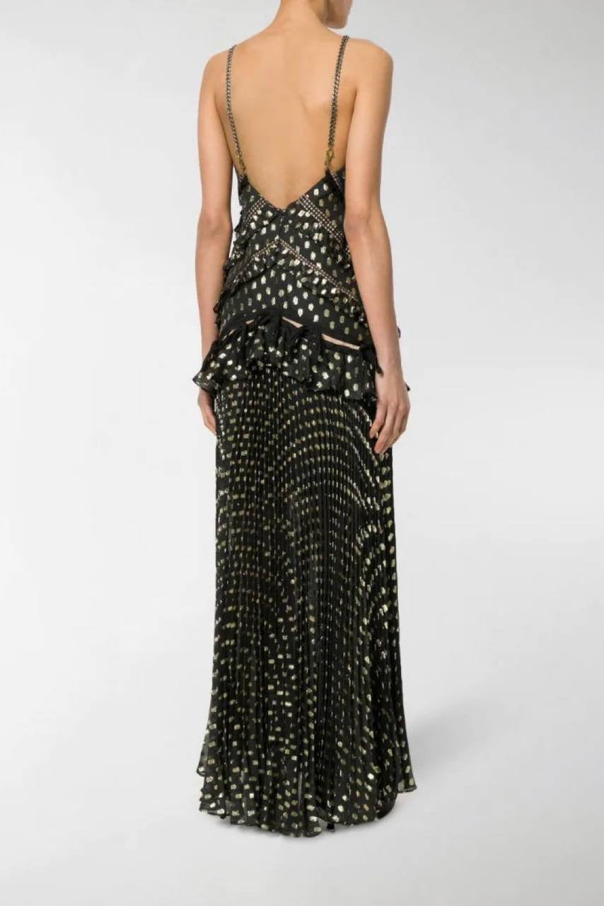 SP Black Metallic Gold Polka Dot Maxi Dress