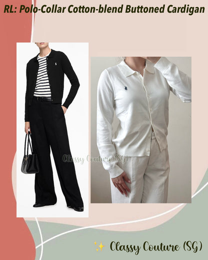 2 Colors! RL Polo-Collar Cotton-blend Buttoned Cardigan