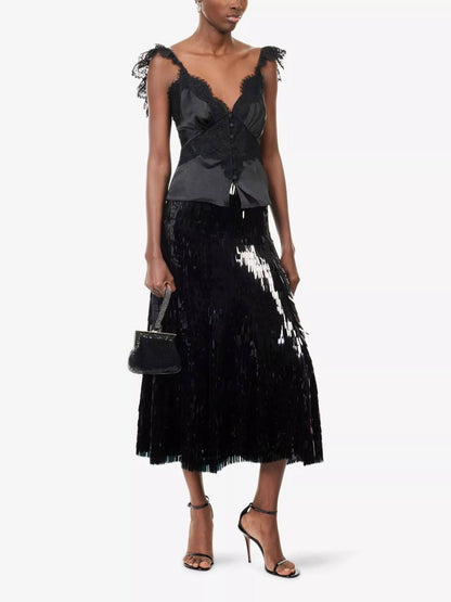 SP Black Satin Lace Top