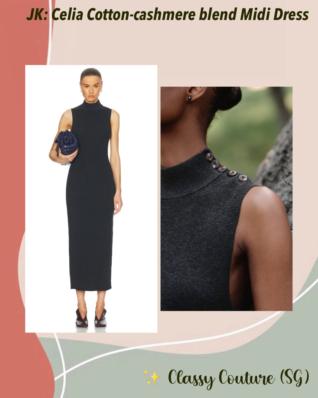 JK Celia Cotton-cashmere blend Sweater Sleeveless Midi Dress in Charcoal